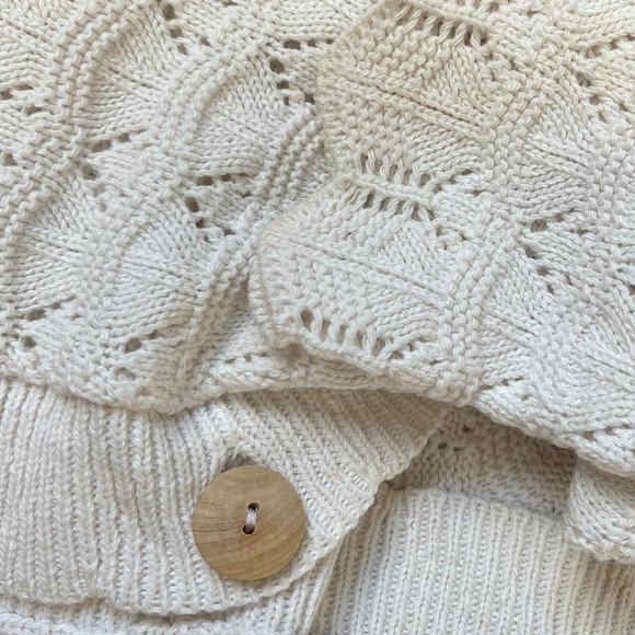 Stunning Vintage Oversized Pointelle Crochet Cable Knit Cardigan Sweater Jumper - Picture 5 of 6